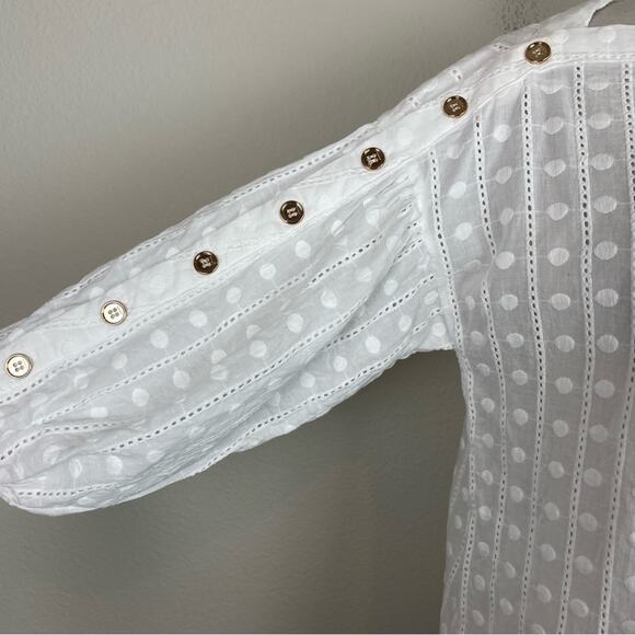 Buru White  Button Embroidered Detail 3/4 Sleeve   Top Small - Picture 4 of 8